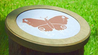 Holzpflock mit Schmetterlingsbild