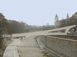 Der neue Wienfluss-Radweg im Wiental mit Steg Astgasse-Fleschgasse