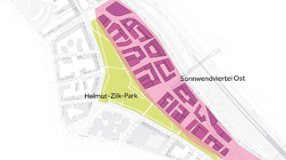 Grafische Darstellung des Projektgebiets Sonnwendviertel Ost