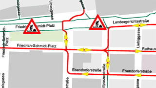 Umleitungsplan für den Radverkehr auf der Landesgerichtsstraße zwischen Alser Straße  und Josefsgasse