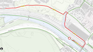 Umleitungsplan für den Radverkehr beim Wientalradweg von Bergmillergasse bis Lindheimgasse
