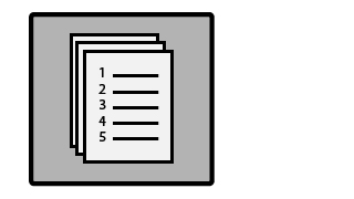 Piktogramm mit einem Papierstapel, auf dem sichtbaren ersten Blatt sind Zeilen, von 1. bis 5. nummeriert, angedeutet